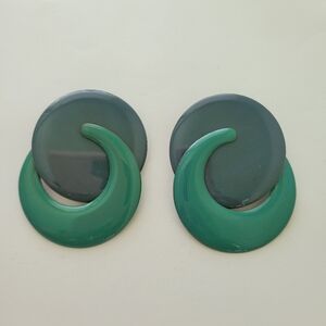 Vintage Post Earrings Enamel Green Modernist Abstract Unsigned MCM Retro